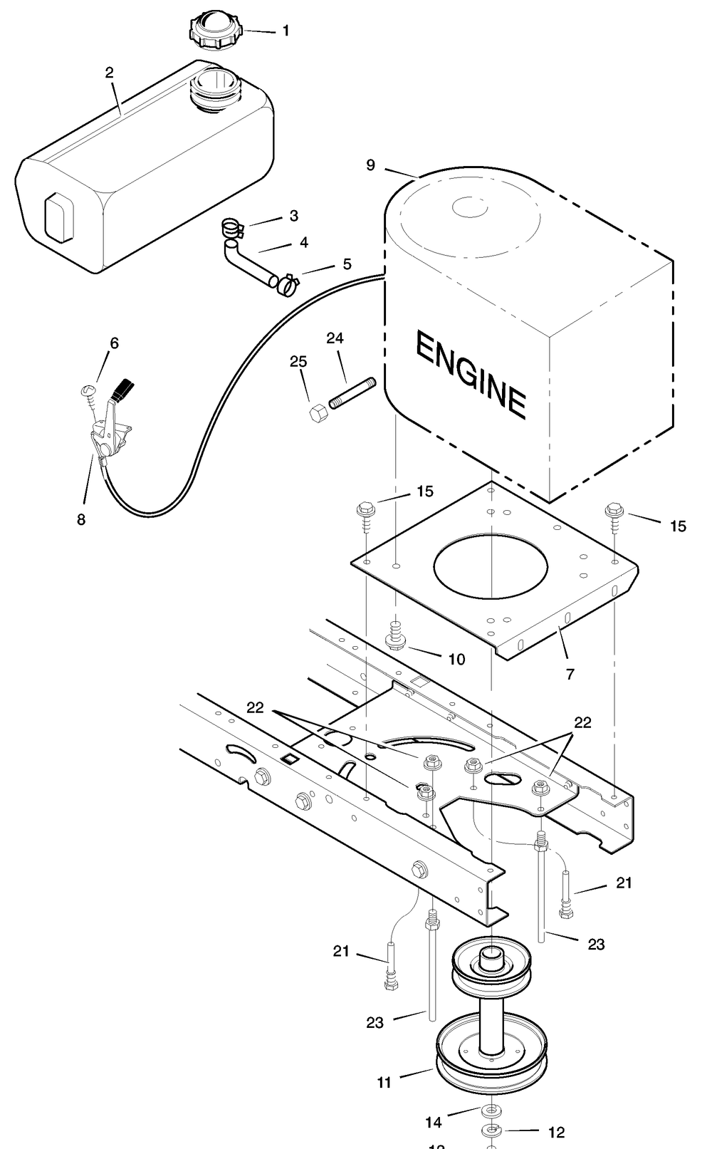 Engine Mount Diagram and Parts List for 42575X81B 2001 Briggs and Stratton Lawn Tractor